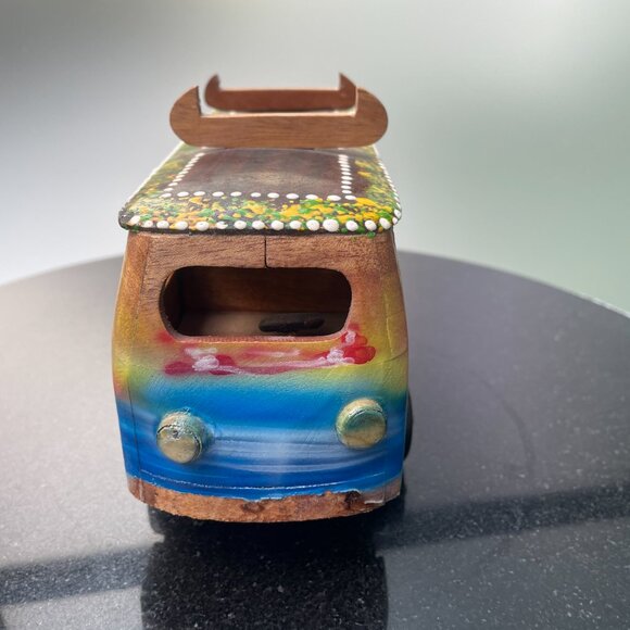 VW Volkswagon Hippie Wooden Van Bus Model Hand Painted Dolphins Surfboard Rack - Picture 3 of 6
